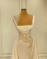 A-Line Wide Straps Square Neckline Beading Prom Evening Dresses With Side Slit